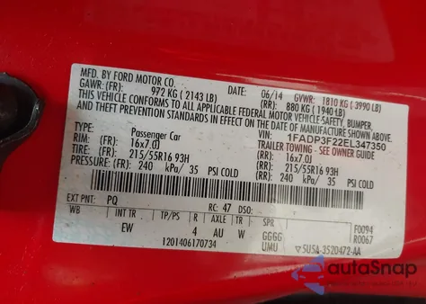 2014 Ford Focus Se from USA, damaged, VIN 1FADP3F22EL347350